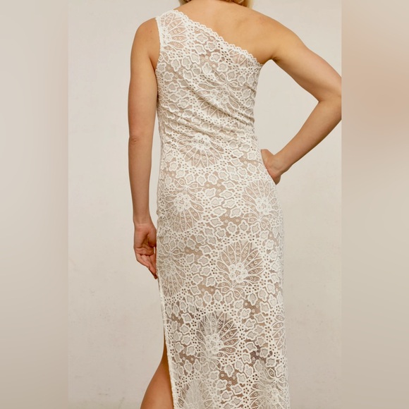 Nightcap Free People “Lotus” Black Tan Lace One-Shoulder Maxi Dress Gown XS S L - Picture 4 of 9